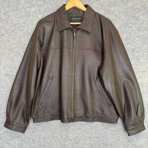 Golden Bear 100% Genuine Leather Bomber Jacket Mens XL Lined Brown Designer Coat